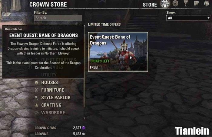 Get the Bane of Dragons quest for free in the Crown Store