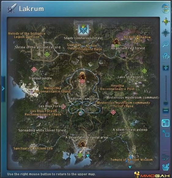 Lakrum zone map showing faction territories and key landmarks