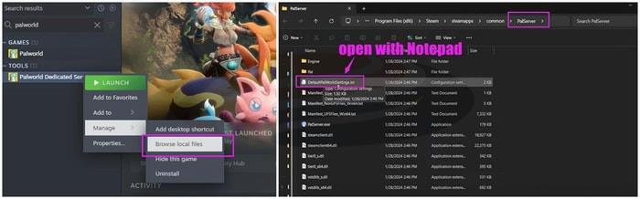 Open the DefaultPalWorldSettings.ini file