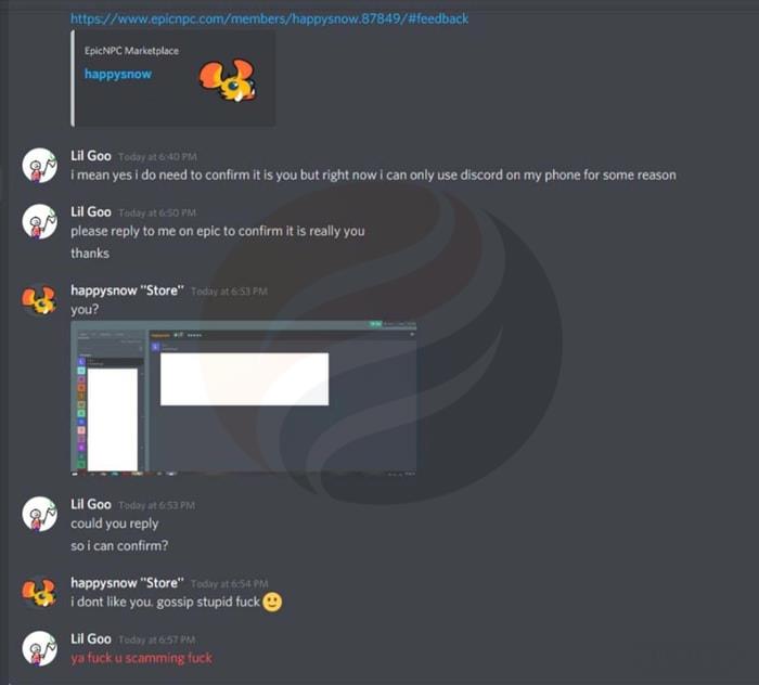 player screenshot to prove the spammer