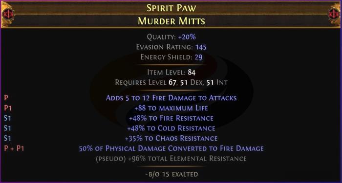 poe Craft 50% Fire Conversion Gloves