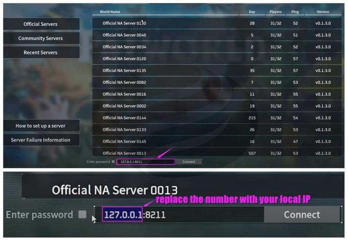 Replace the number before :8211 with your local IP to join your server